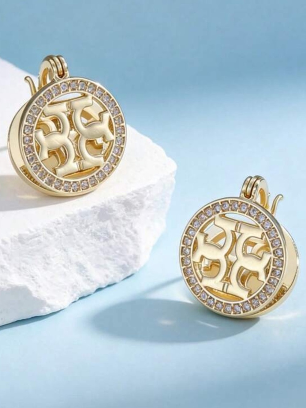 Gold-Tone Openwork Medallion encased Design with Crystal accents